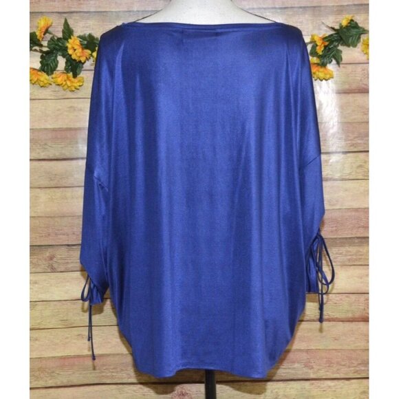 Jennifer Lopez Silky Blue Blouse Top Size XXL 3/4 Rushed Sleeve Career Night Out - Picture 6 of 9